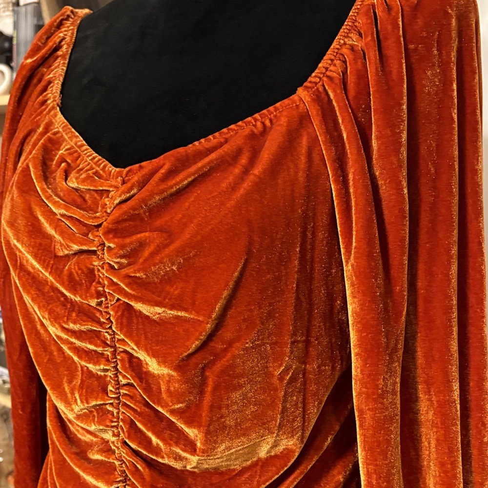 Velvet Ruched Orange Top - Picture 2 of 6